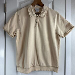 Hot Cotton by Marc Ware Beige Short Sleeve Collared Top Cotton Linen Women's M